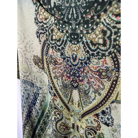 One World Short Sleeve Tee L Green Blue Paisley - Picture 3 of 6